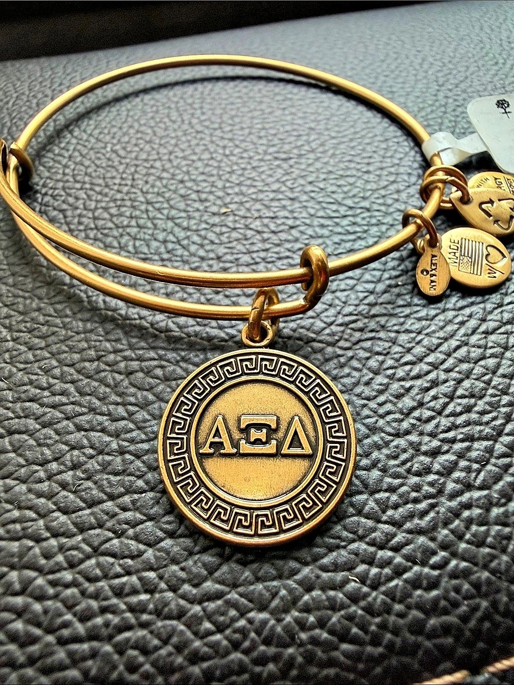 Alex and Ani Alpha Xi Delta Expandable Wire Bangle Gold-Tone Charm Bracelet